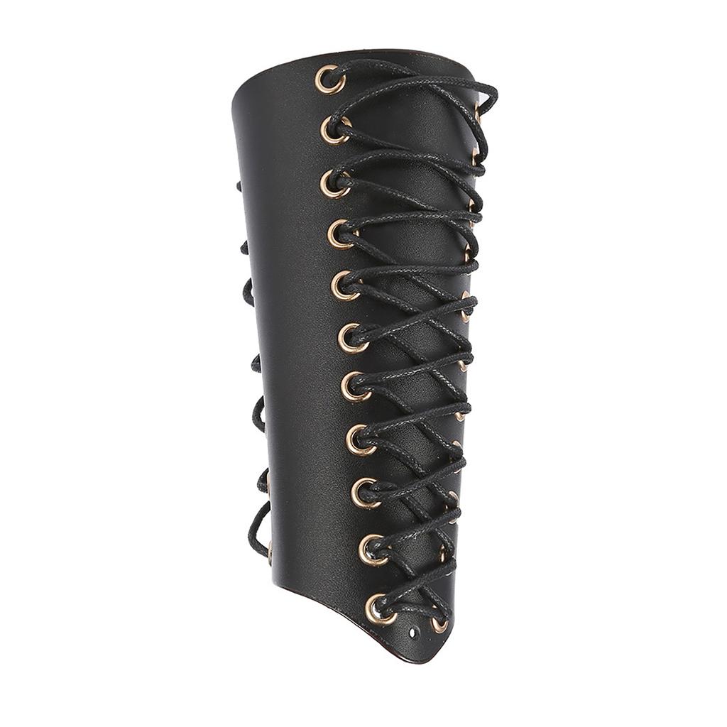 1Pc Archery Arm Guard Bracer Hunting Shooting Lace Up Lther Armguard (Black)