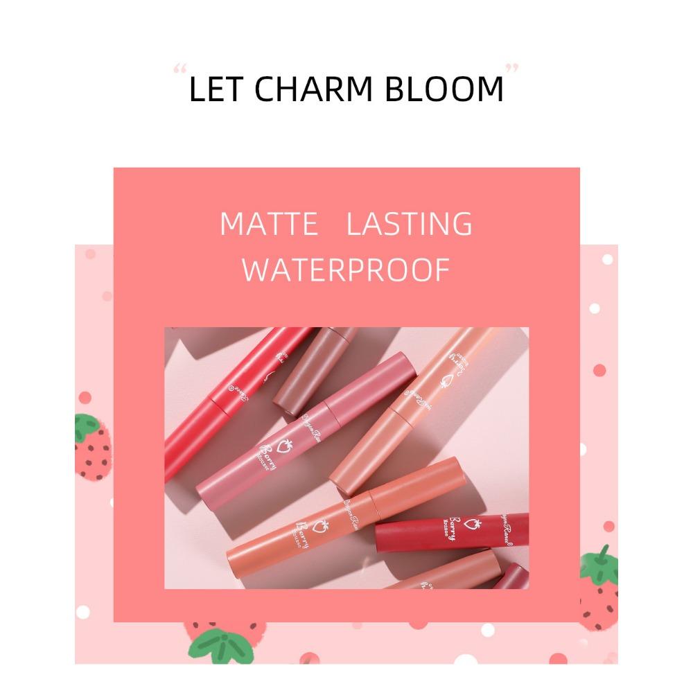 Dragon Ranee 3 saci cu mâneci căpșuni, glazură pentru buze Velvet Mist Matte, culoare roșie pentru buze, set drăguț cu cești antiaderenți