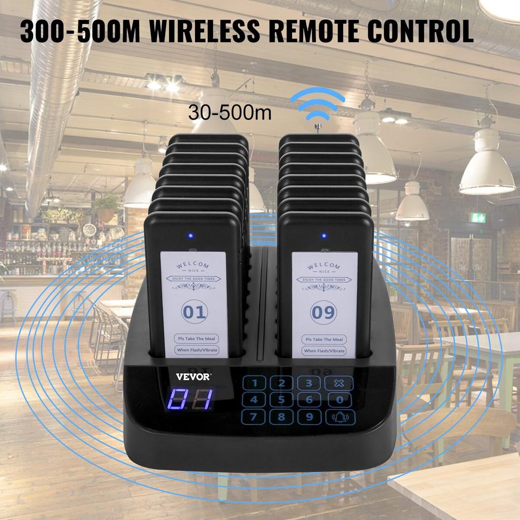 Restaurant-Pager 16 Untersetzer Paging-System Max. 98 Kinderbetreuungs-Pager Kabelloses Paging Warteschlangen-Rufsystem Touchscreen mit Vibration, Blinken und