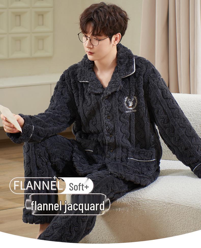 Herren Plüsch Dick Pyjama Set für Herbst/Winter – Warme Haus- & Outdoor-Bekleidung, Übergrößen verfügbar
