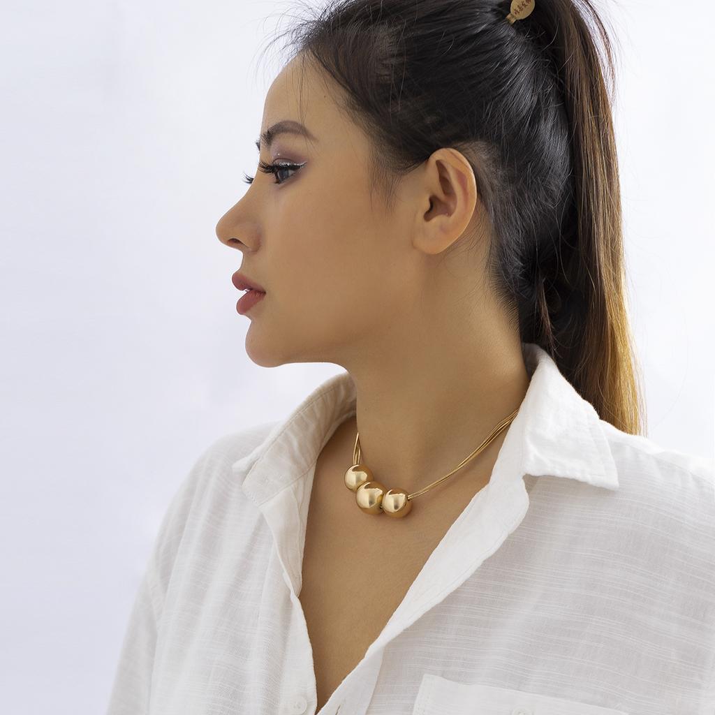 Accessories, exaggerated punk multi-layer chain stacked necklaces, geometric ball personalized niche necklaces