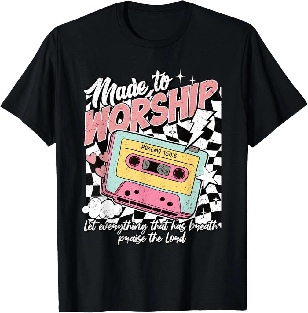 Retro Cassette Made To Worship Psalms 150:6 Christian Music T-Shirt