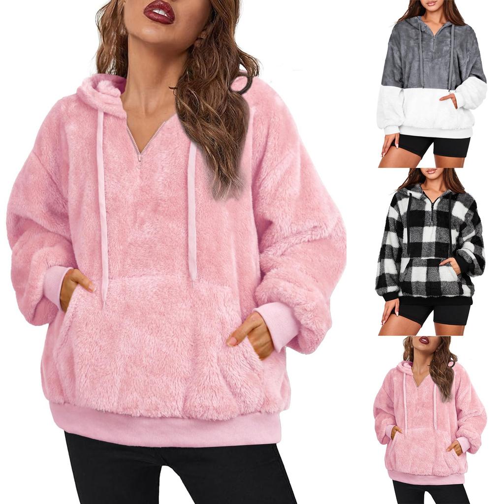 Women's Half Zip Fleece Sweatshirt Long Sleeve Loose Casual Pullover Tops Sweater