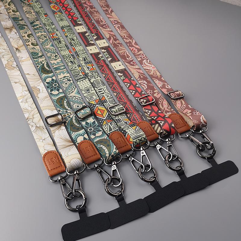 Retro Pattern Crossbody Cell Phone Lanyard Adjustable Hanging Neck Mobile Phone Strap Lanyard Pendant With Universal Card Gasket