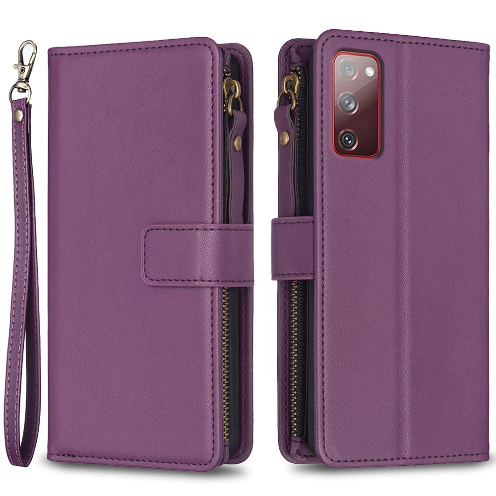 

BF Style-19 for Samsung Galaxy S20 FE 5G/S20 FE/S20 FE 2022/S20 Lite PU Leather Cover Wallet Stand Zippered Phone Case Dark Purple