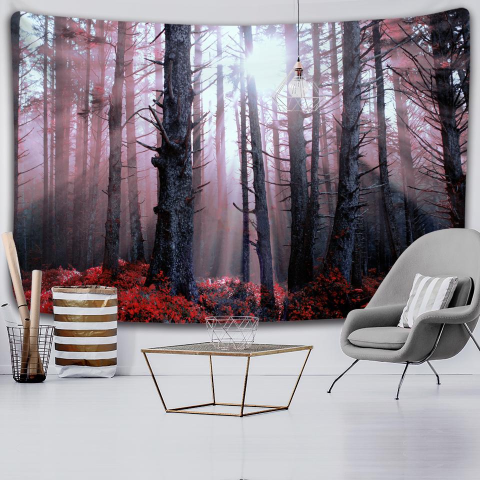Гобелен с лесным растением и пейзажем, природный пейзаж, настенный гобелен, индийский домашний декор 100x75cm