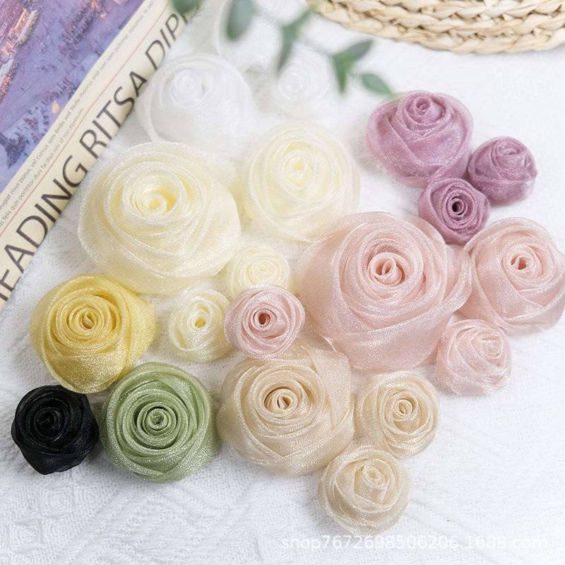 3-4.5cm Organza Snow Rose Head Dress Hair Party Decoration Small Flower DIY Handmade Clothing Accessories Costume Designing