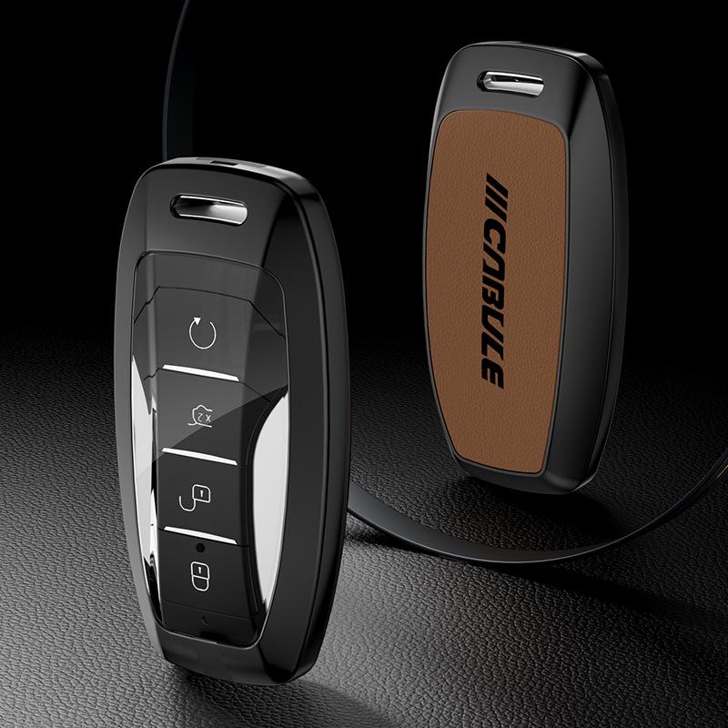 BYD Car Key Case: Metal & Leather for Qin Pro, Song Pro, Tang, Han Models