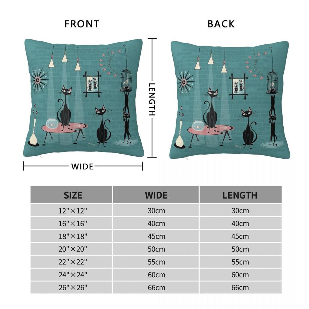 Mid Century Kitty Mischief Square Pillowcase Polyester Linen Velvet Pattern Decorative Throw Pillow Case Room Cushion Cover 18"
