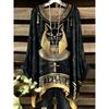 Fashion New Arrival Plus Size Bastet Egyptian Cat Goddess Print Women's Top Elegant Casual Style Round Neck Long Sleeve T-Shirt