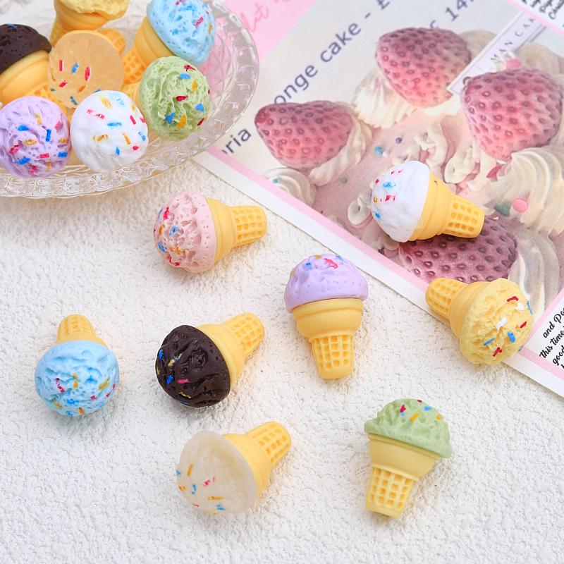 Multicolor Ice Cream Cone Cartoon Resin Ornament DIY Hair Clip Accessories Pack