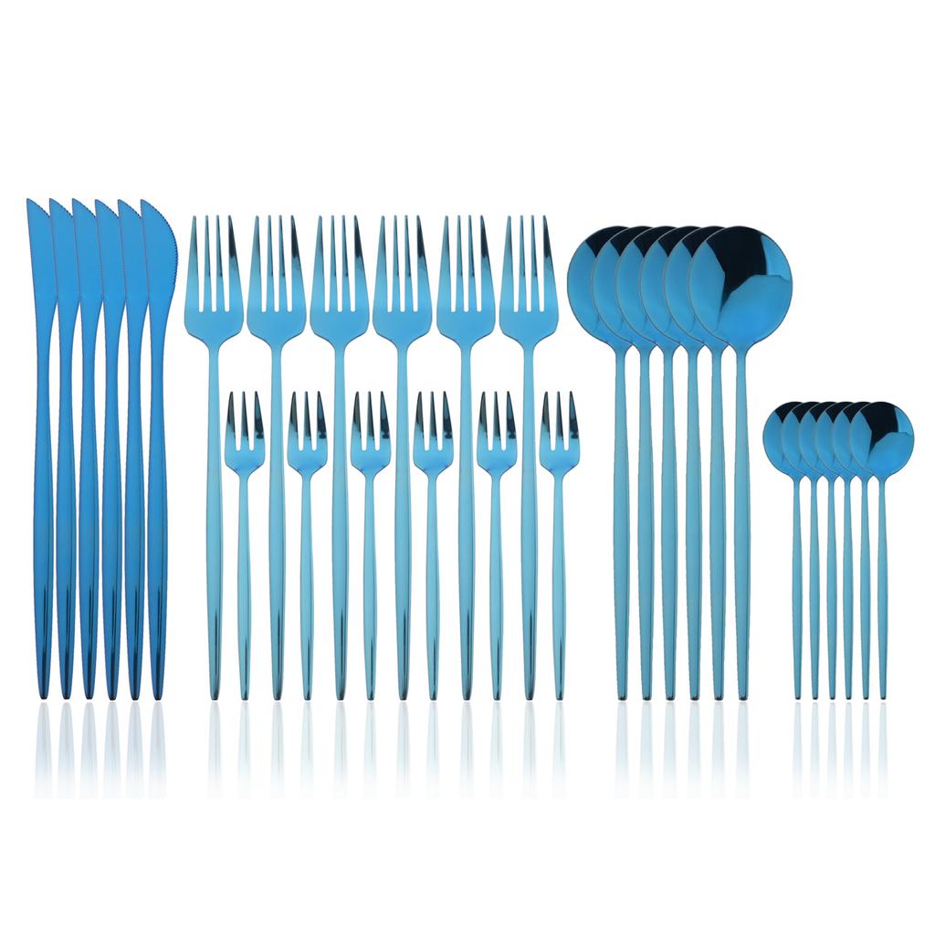 30 stk Bestikk Sølvtøysett for 6 regnbuefarger rustfritt stål bestikksett Knivgaffel skjeer servisesett familie servisesett