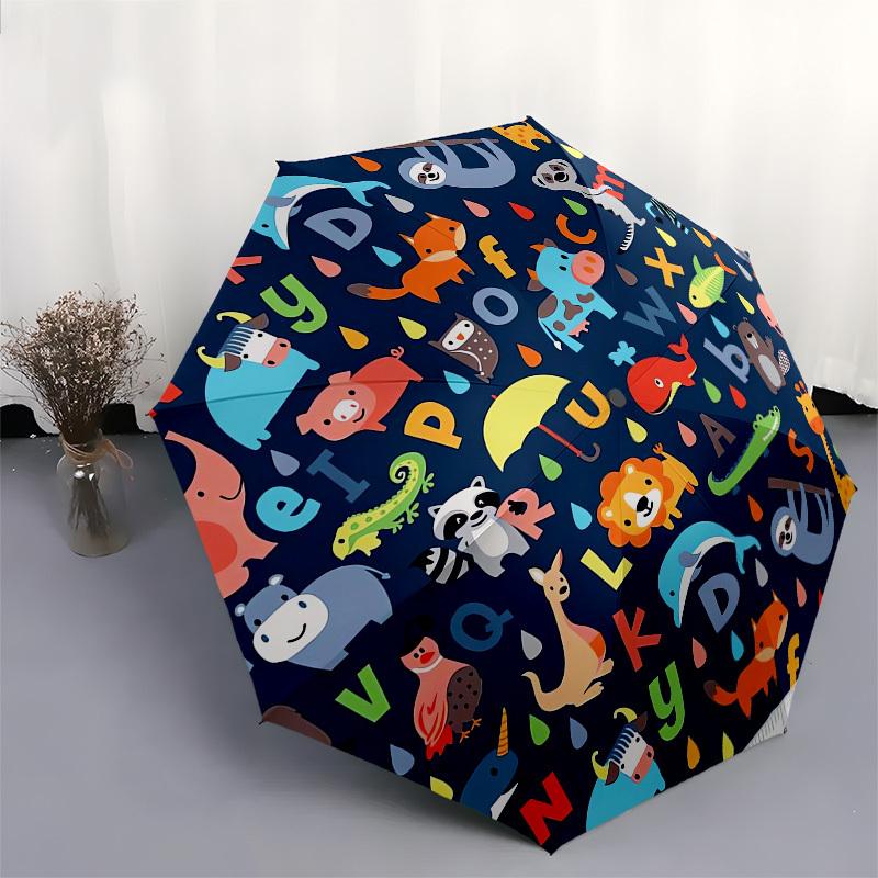 1pc Animal Alphabet Rainforest Creatures Umbrella with Plastic Handle,Suitable for All Seasons UmbrellaPT472