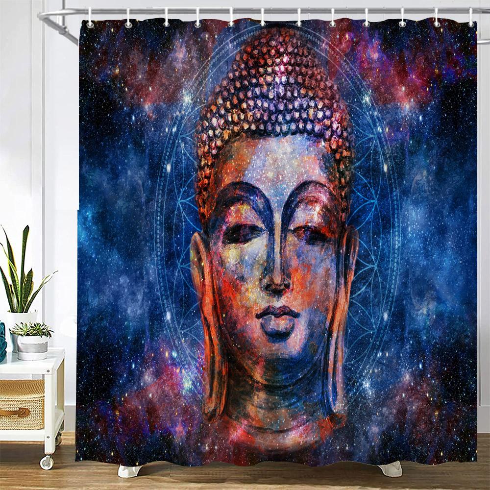 Bathroom Shower Curtains Buddha Statue Polyester Bath Screens Home Decor Waterproof Fabric Hooks Curtain Made Of Washable Washroom Ready
