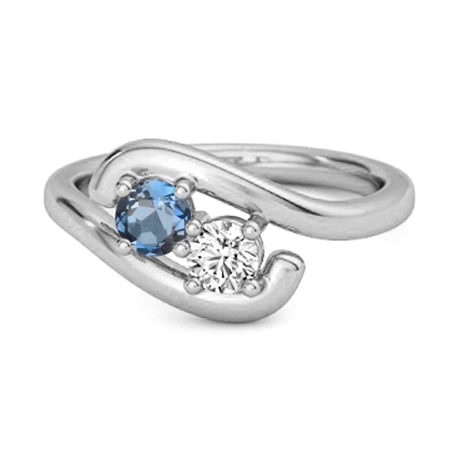 London Blue Topaz Two- 925Stone Bypass Ring - 925 Sterling Silver 12 белый