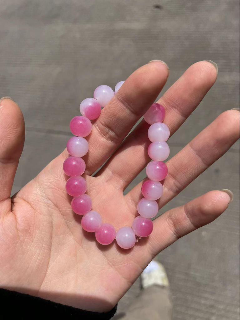 Ice White Jade Wenwan Bracelet: Soft Gradient Pink- Student Edition, Round Beads