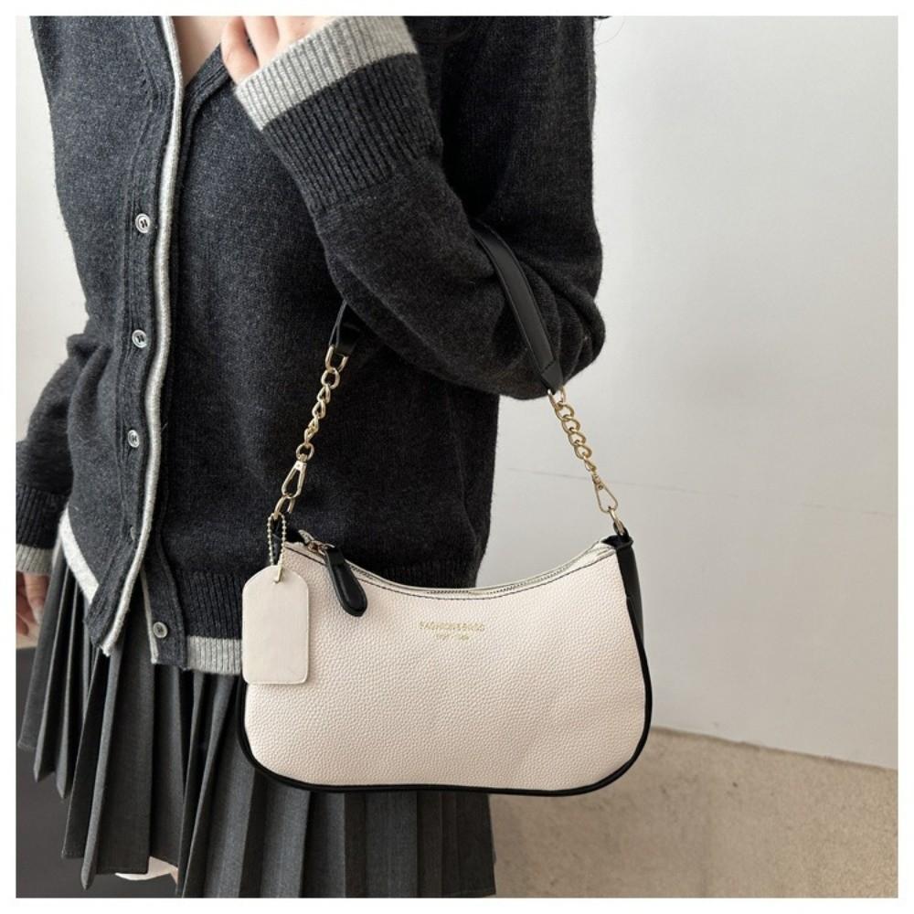 Fashionable PU Leather Crossbody Bag Zipper Adjustable Shoulder Bag Solid Color Underarm Bag Women