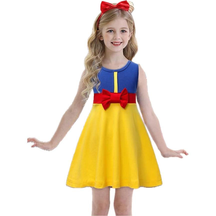 Snow White Princess Dress Set with Headband, Crown & Wand, Cotton, 4-5 Years, 120cm, Yellow/Blue