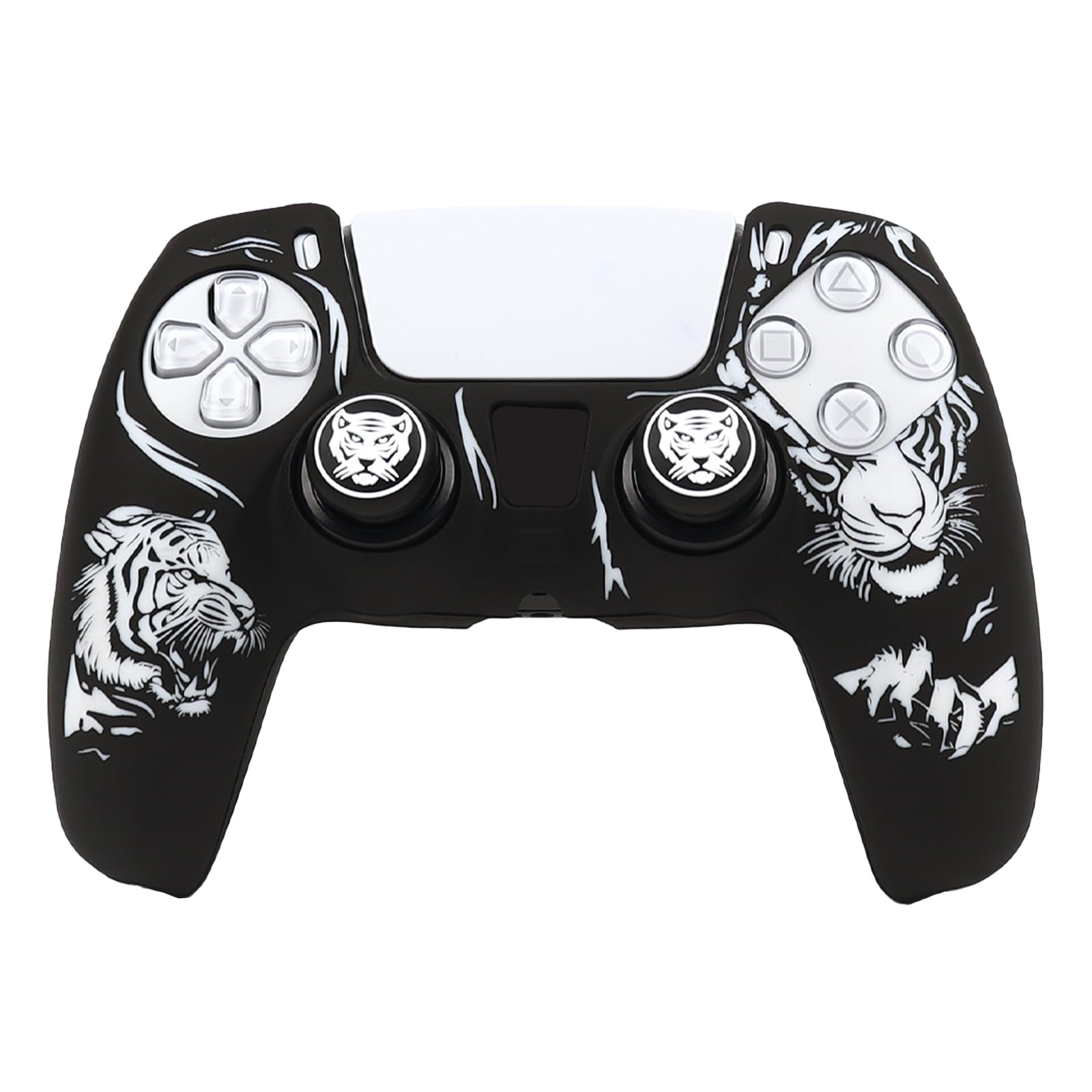 

RALAN PS5 Controller DualSense Compatible with Silicone Joystick Perfect Ergonomic Design and White Caps, Anti-Slip, Black, Fit, (Black Tiger)