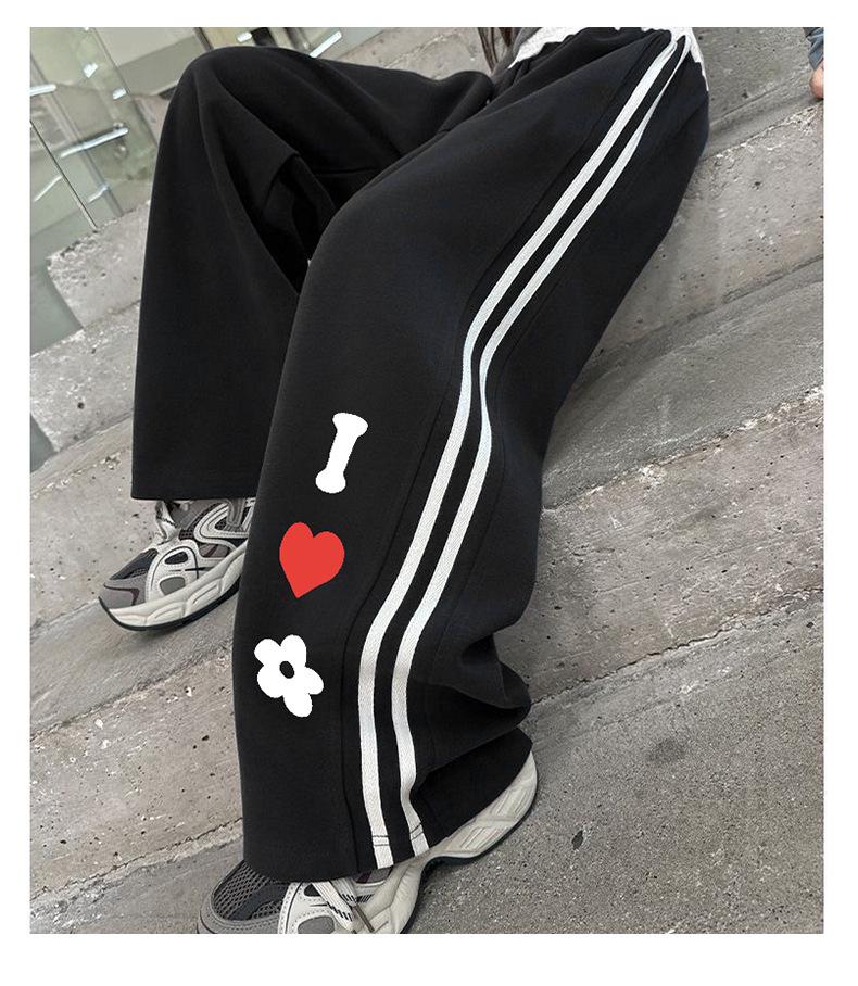 Girls' 2025 Autumn Fleece-Lined Wide-Leg Heart Sweatpants - Medium & Large Sizes