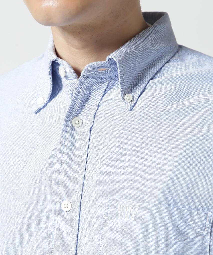 AVIREX DAILY BASIC OXFORD B.D S/S SHIRT men's 2XL 113 light blue 783-3923004
