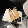 Gao Yan Xiaoxiangfeng~ French elegant leather color matching bow women's head mid-heel light mouth single shoes women