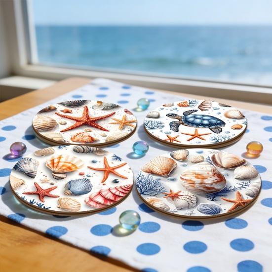 Meeresschildkröten-Untersetzer, Holz-Getränkeuntersetzer im Ozean-Strand-Thema für Zuhause, Café, Rutschfest, Hitzebeständig, Tischdekoration