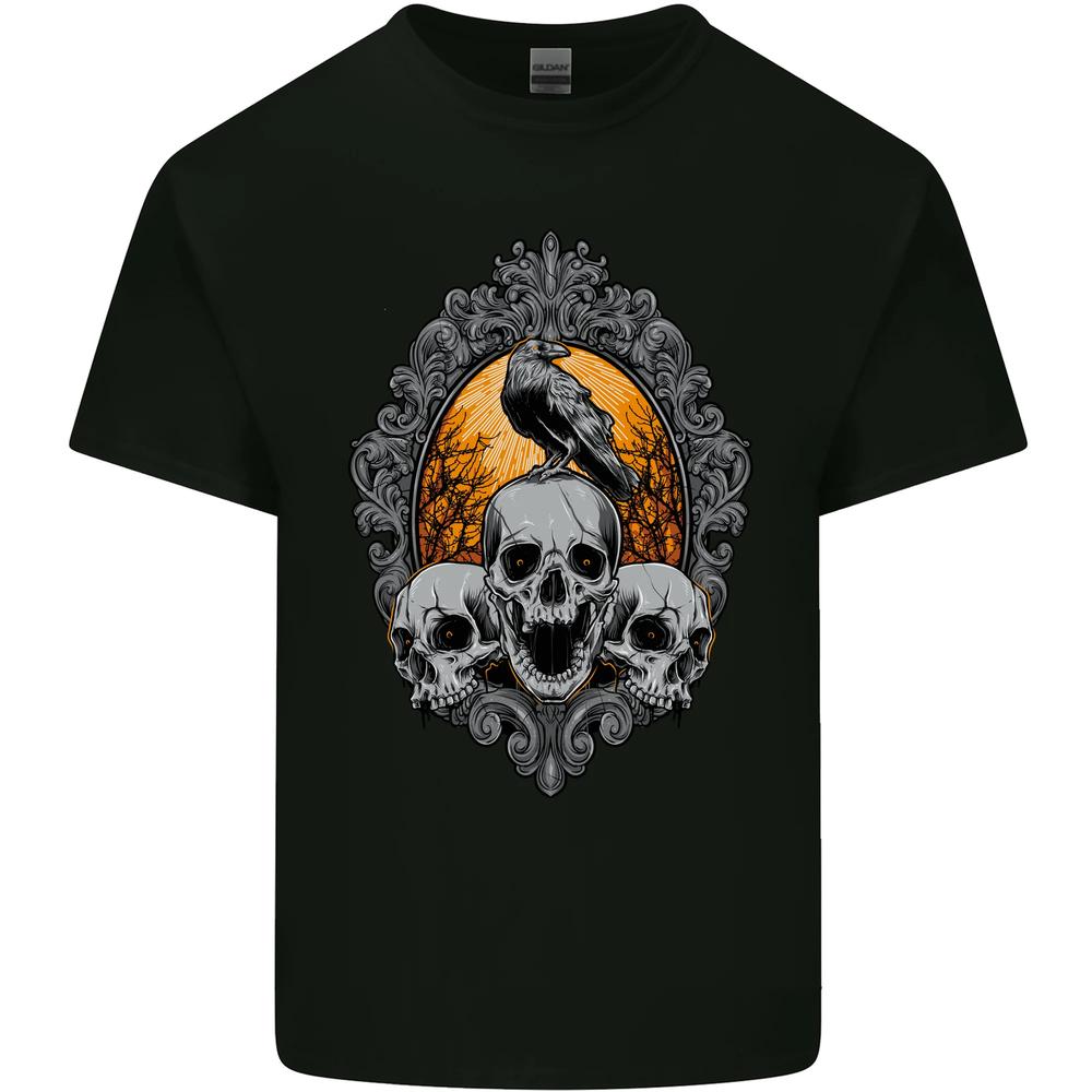 Gagak and Skulls Gothic Biker Crow Birds Kids T-shirt Boys Girls S