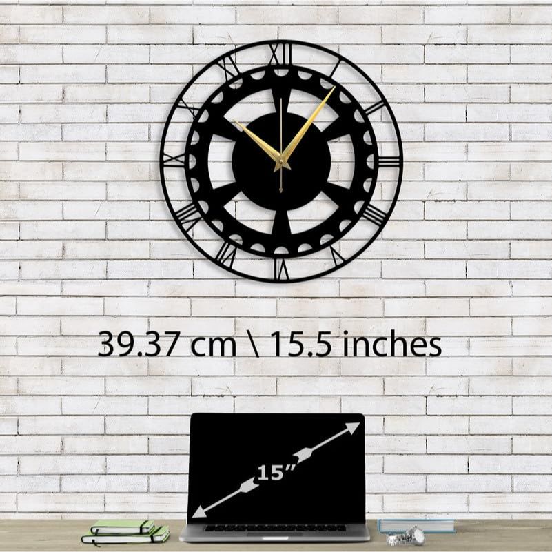 Stylish Metal Wall Clock - Large Size & Home Decor for Living Room, Bedroom, Office - Black