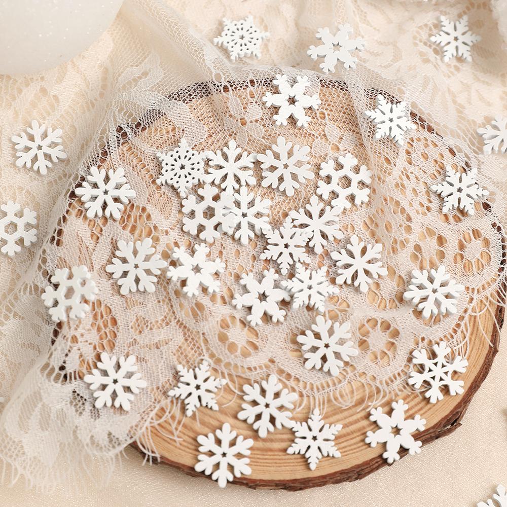 50Pcs Christmas Decoration Wooden White Snowflake Xmas Tree Ornaments for Home Decor Supplies 2025 New Year Navidad Accessories