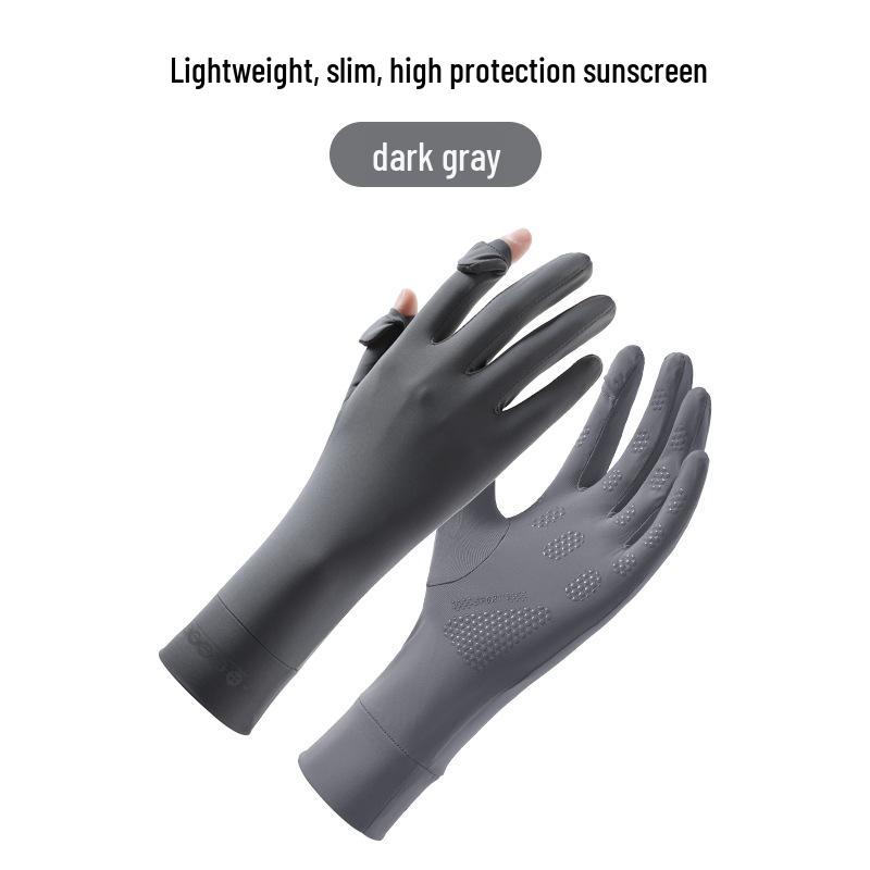 Women's UPF 50+ Anti-UV Cycling Gloves - Non-Slip, Breathable, Ice Silk, Thin, Long, Two-Finger Flip-Top