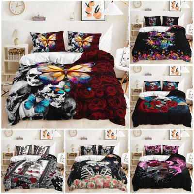 Skull Skeleton Rose Bride And Groom Lovers Doona Duvet Quilt Cover Bedding Set