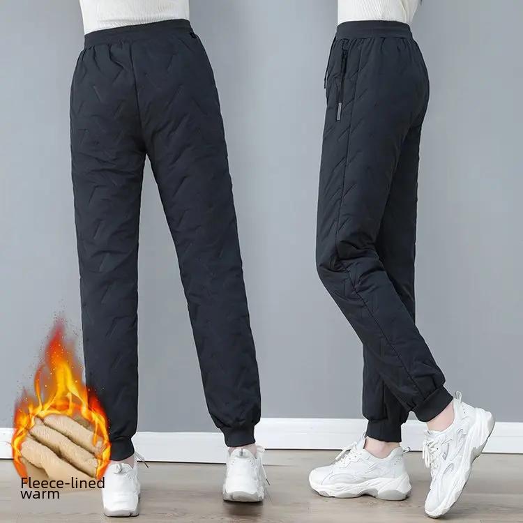 Pantaloni groși de iarnă pentru femei, căptușiți cu lână, bumbac, pentru vârsta mijlocie și vârstnici, casual, rezistenți la vânt, mărime mare, calzi, stil cu șnur