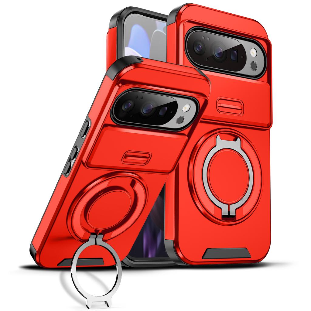 Luxury Hard Shockproof Armor Rotate Ring Bracket Phone Case For Google Pixel 10 9 8 7 Pro XL 8A 9A Push Window Proteciton Cover