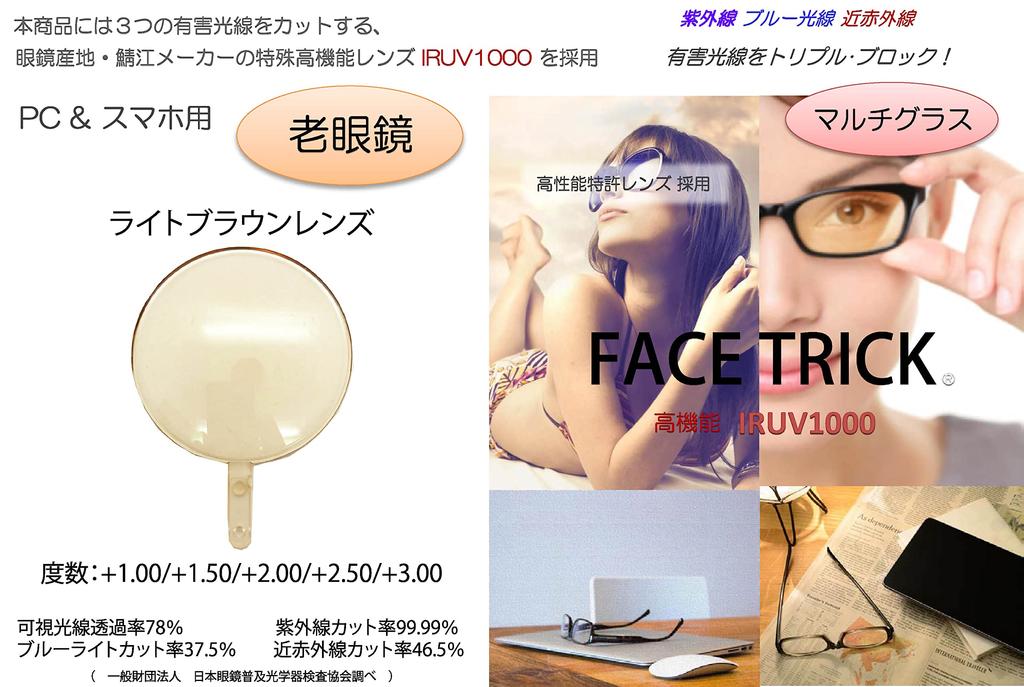 Az Cool Reading Glasses Light Cut Sabae Manufacturer High Performance Lens Reading Glasses Brown Lens [FaceTrick Label] UV/Near Infrared/Blue