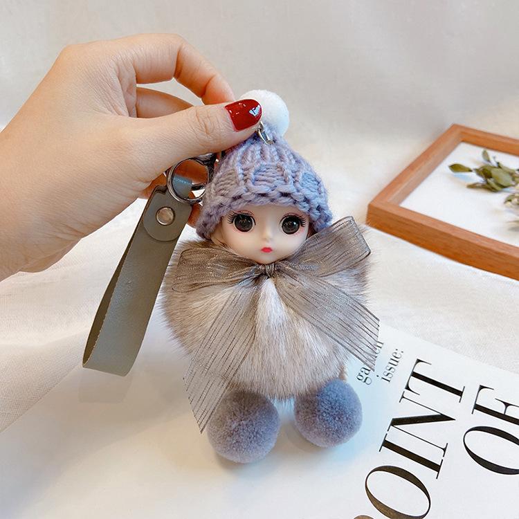 Pompom Sleeping Doll Keychain Cute Fluffy Plush Doll Keychains Women Girl Bags Keyrings Cars Key Ring Gift Charming Decoration