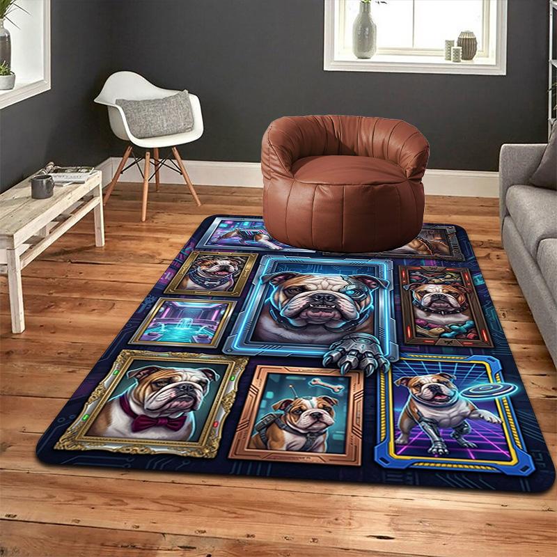 Cybernetic Bulldog Portraits Pattern Rug Floor Mat for Living Room or Bedroom Soft and Comfortable Carpet a Gift for Birthday and Holiday.