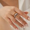 Light luxury minimalist two-tone gold and silver titanium steel ring for women, non-fading, high-end stainless steel open ring