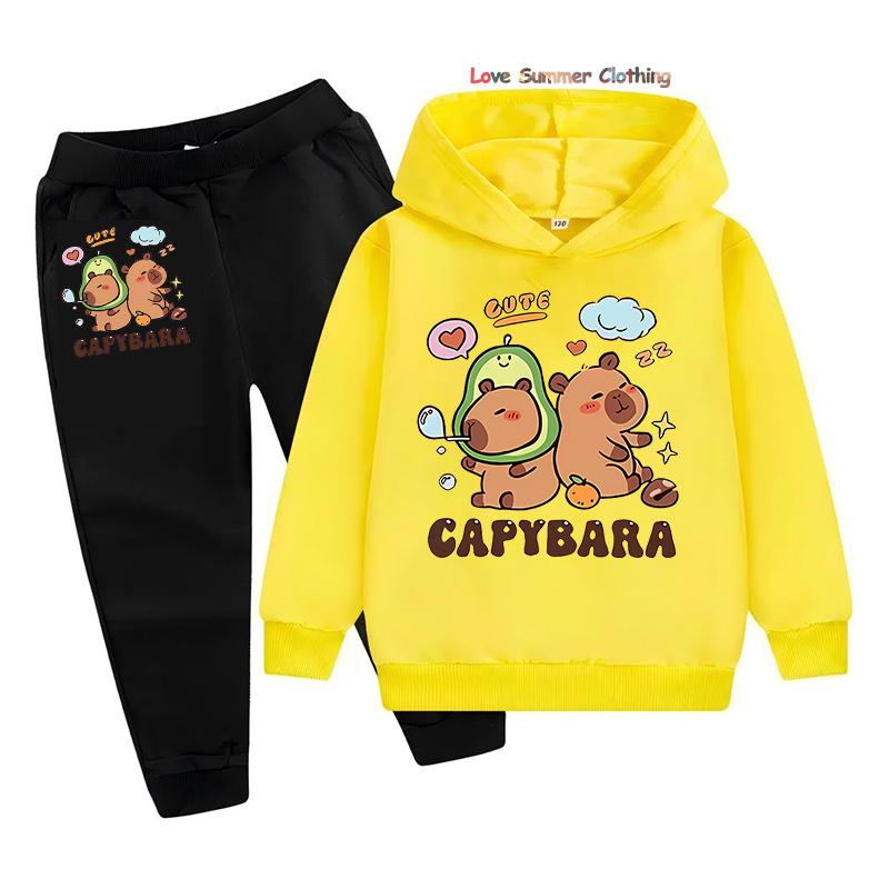 2-teiliges Mädchen Capybara Hoodie Jogginghosen Set Kinder Gemütliches Outfit Capybara Grafik Lässige Spielkleidung Maschinenwaschbar Alltag Sport Passendes Outfit für Jungen