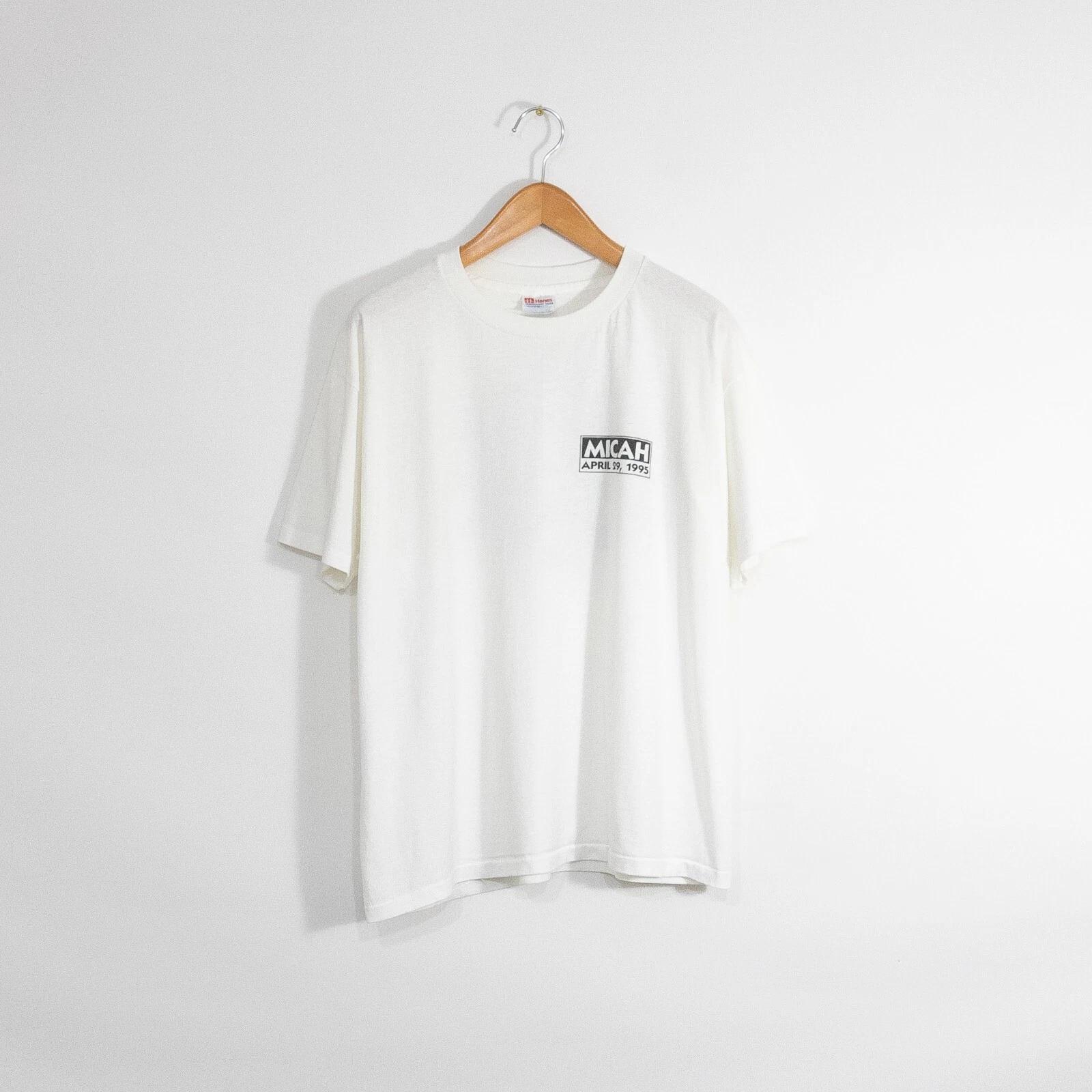 Vintage 90s MICAH Text Tee T Shirt XL - White Distressed Single Stitch USA S
