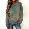 Dammode Utsvängd Långärmad Denim Patchwork Sweatshirt Tryckt Avslappnad Pullovertopp