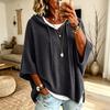 Women's Loose Fit Hooded Drawstring Sweater with Three-Quarter Sleeves Color Casual Top
