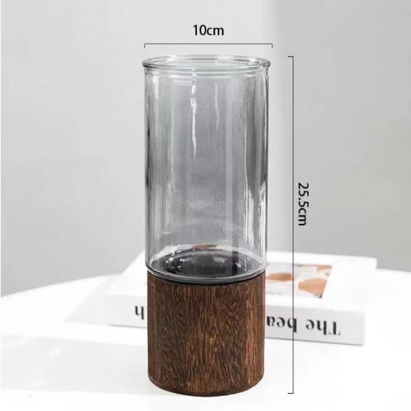 Shangqi Minimalist Hydroponic Glass Vase with Wooden Base
