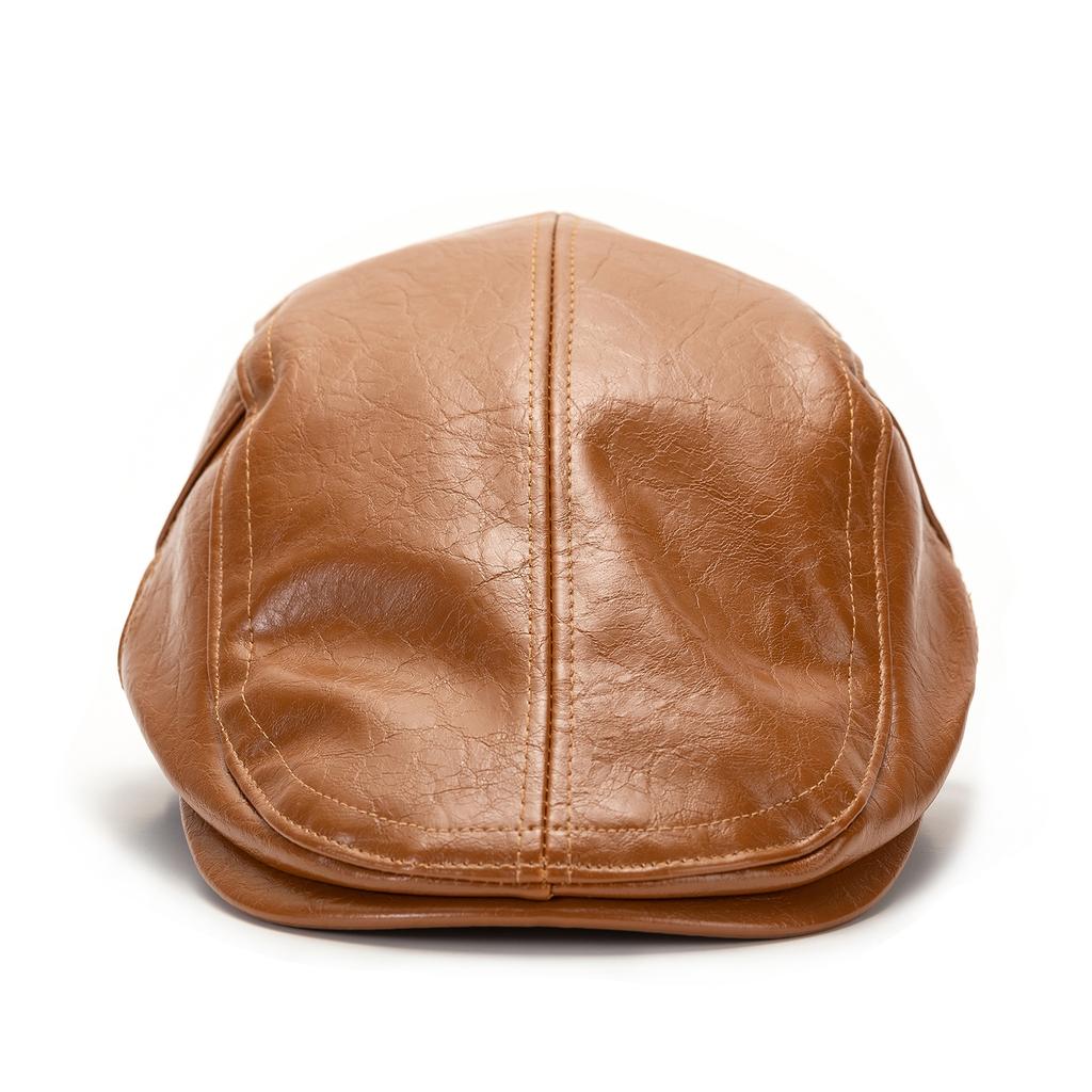 Forward Hat Men And Women Autumn And Winter Personality Retro Pu Cap Old Man Leather Hat Beret Newsboy Painter Peaked Cap