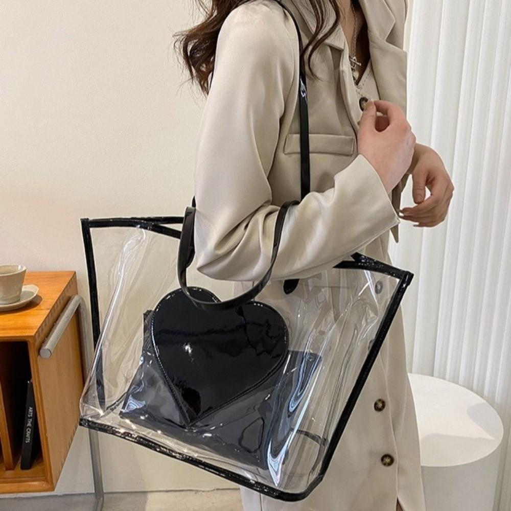 Versatile Transparent Handbags Large Capacity Beach Bag Jelly Color Shoulder Bag  Trendy Fashion