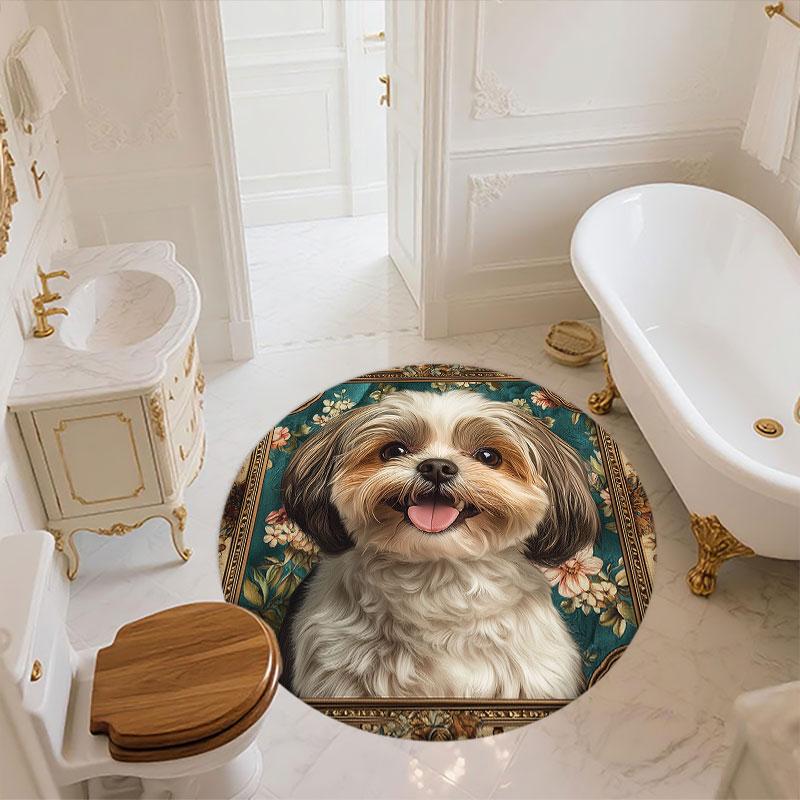 Vintage Shih Tzu Pattern Round rug,Carpet Rug for Living Room Bedroom Playroom ,Non-slip Floor Mat,Holiday Gifts and Birthday Gifts.