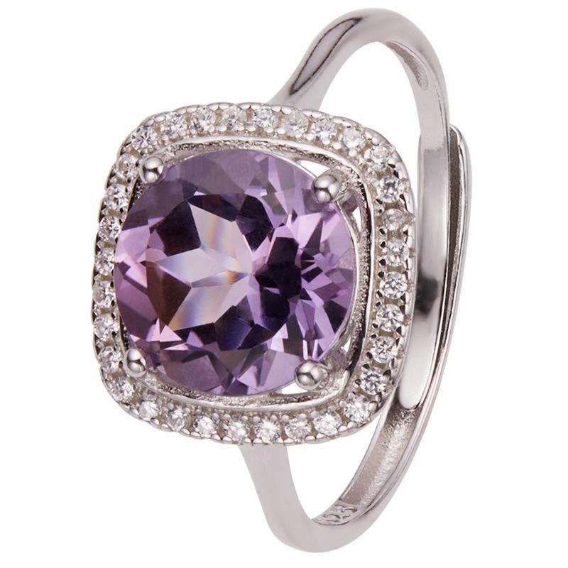 Natural Color Treasure Amethyst Citrine Ring Women'S S925 Sterling Silver Sugar Cube Index Finger Ring Xiaohongshu Model