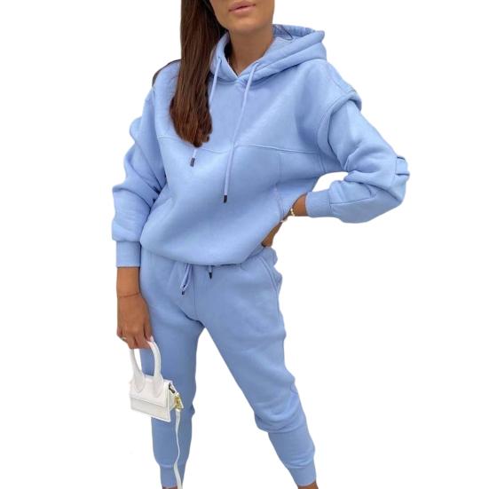 2 Teile/satz Langarm Kordelzug Taschen Elastische Bund Mid-rise Casual Outfit Frauen Frühling Einfarbig Mit Kapuze Sweatshirt Hosen