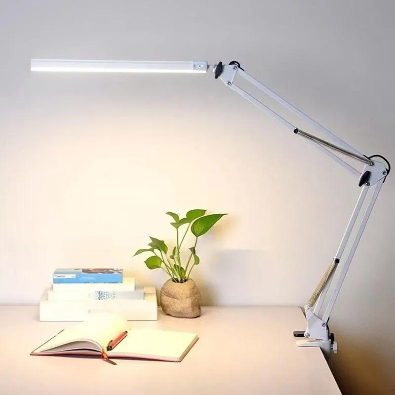 Led Folding Table Lamp Metal Clip Type Long Arm Dimmable Desk Lamp Usb Plug For Living Room Study Office Computers Desk Reading