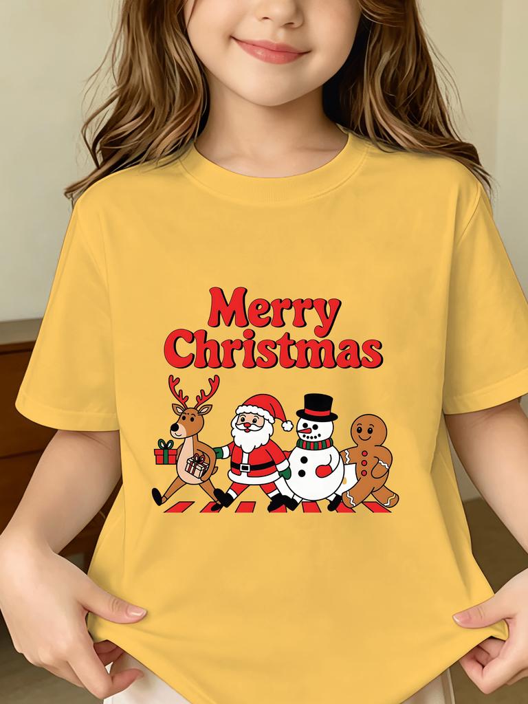 Kids Boys Girls T Shirt Merry Christmas Santa Reindeer Snowman Print Short Sleeve Tee Family Matching Holiday Parent Child Tops